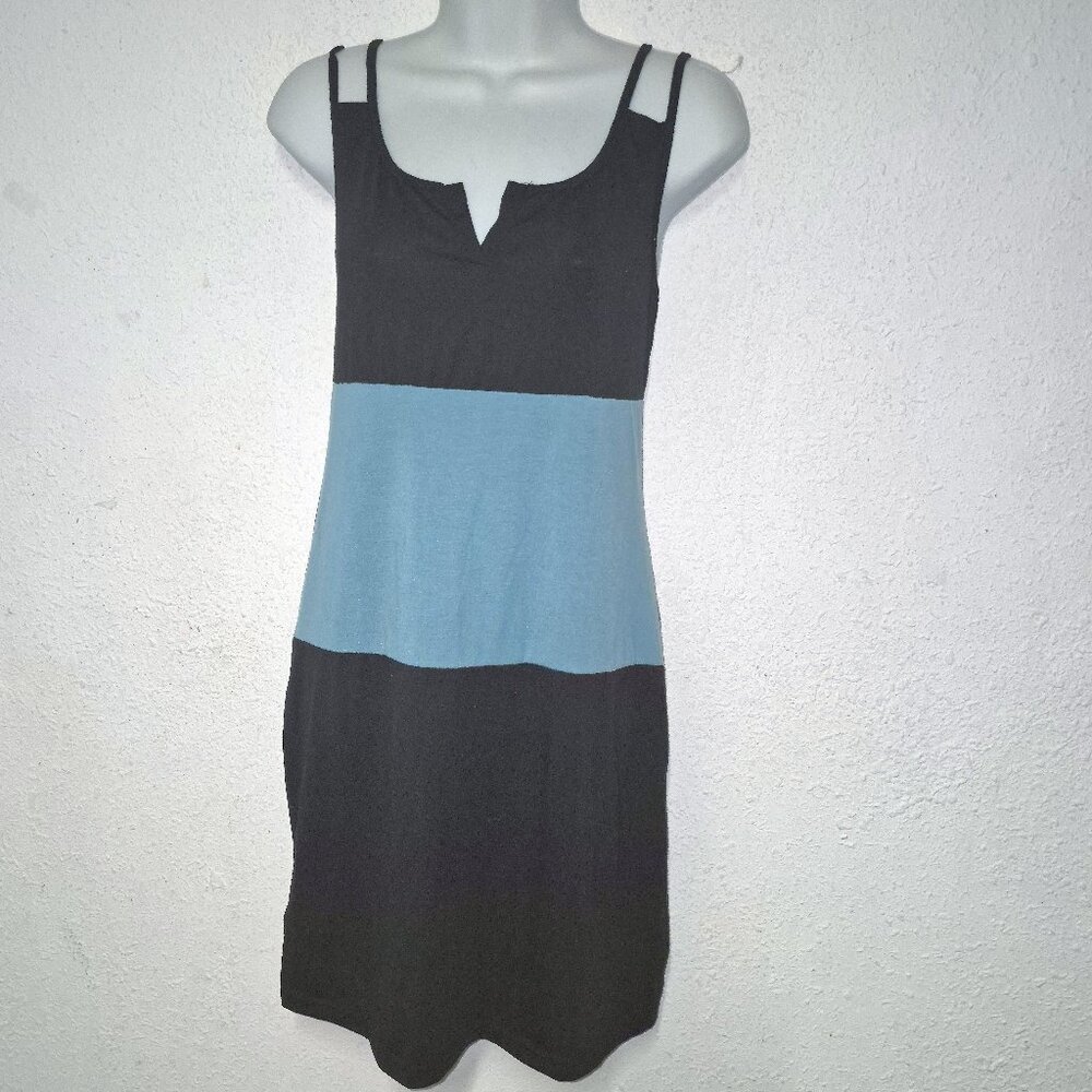 SHEIN ** Stylish Shirt Dress, Sleeveless, Black and Turquoise stripes, Small